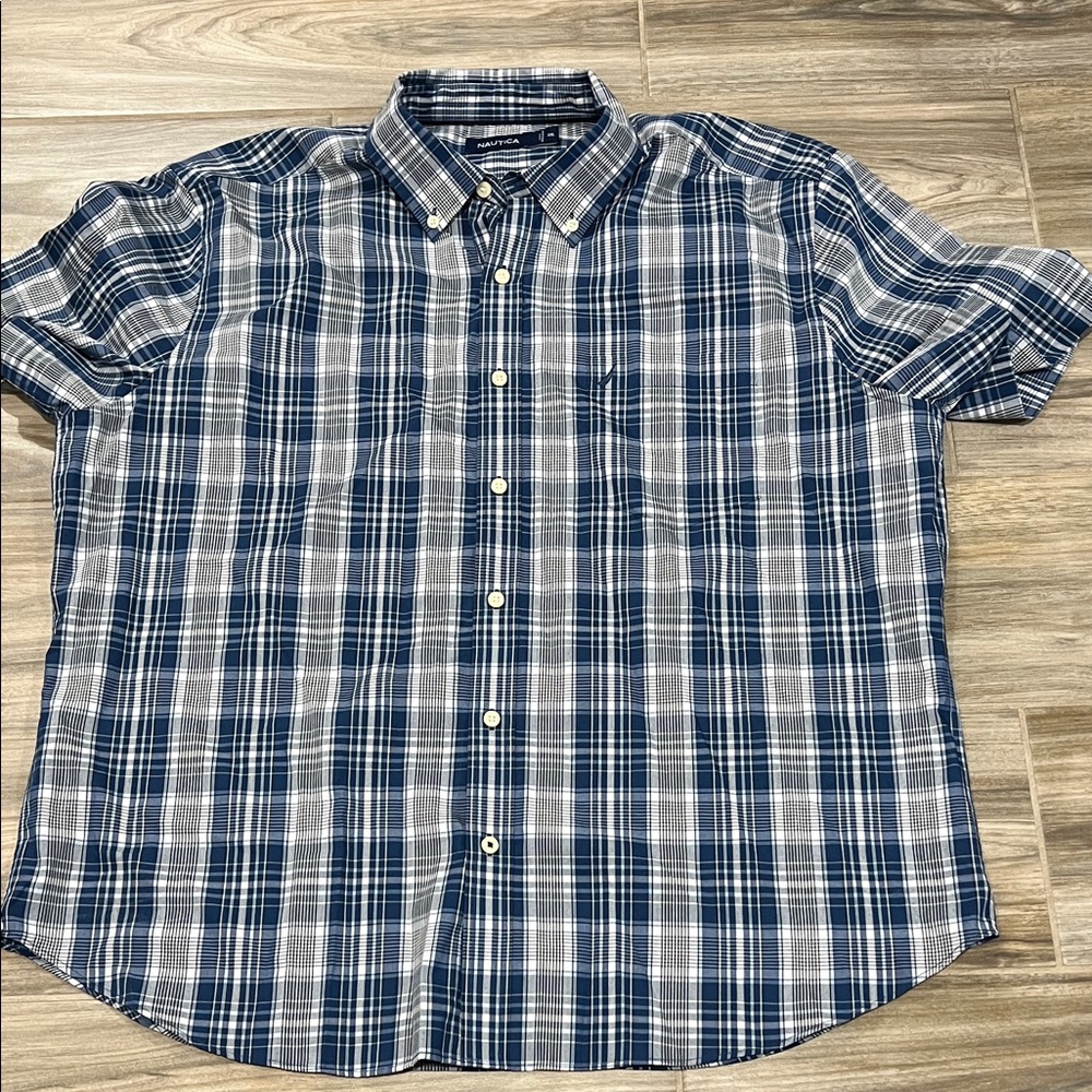 Nautica Blue and White Checkered Casual Shirt